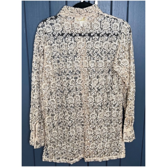 Vintage Cache Cellulose Rayon Cream Beaded Floral Button Up Top Shacket Sz Large - Picture 4 of 6